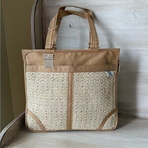 NWT Vintage Sarne Gloria Astor Raffia Canvas Tote Bag Tan